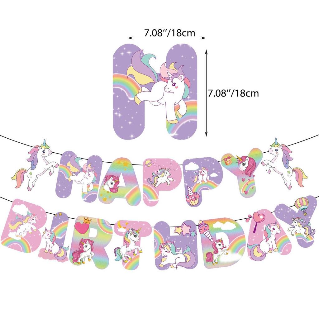 Unicorn-themed Girl Birthday Party Supplies Banner Latex Balloon Cake Topper Decoration Set