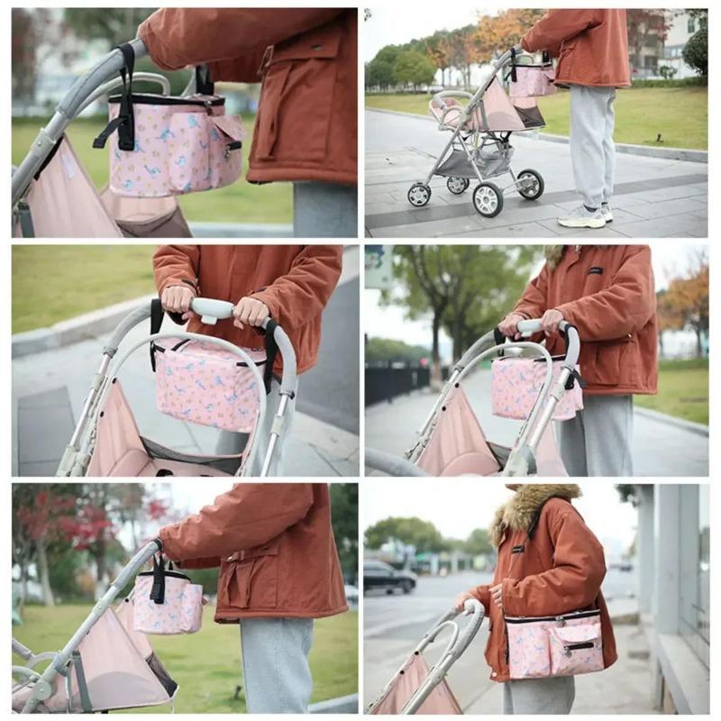 Stroller Organizer Large Capacity Baby Pram Buggy Storage Bag Multi Compartment Pushchair Organizer Shoulder Bag With