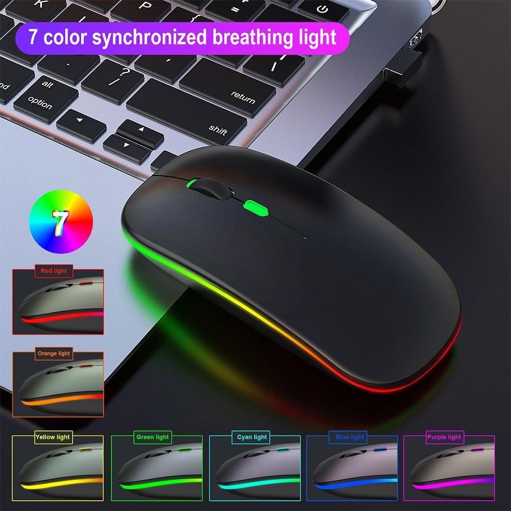HXSJ Wireless Mouse Rechargeable for WindowsXPVistaMe 2.4G Colorful Light Office Supply M40Black