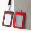 Double Sided Transparent PVC and Real Leather Work Card Holder with Lanyard Staff Hanging Neck Anti-interference Protection ID Badge Cards Cases