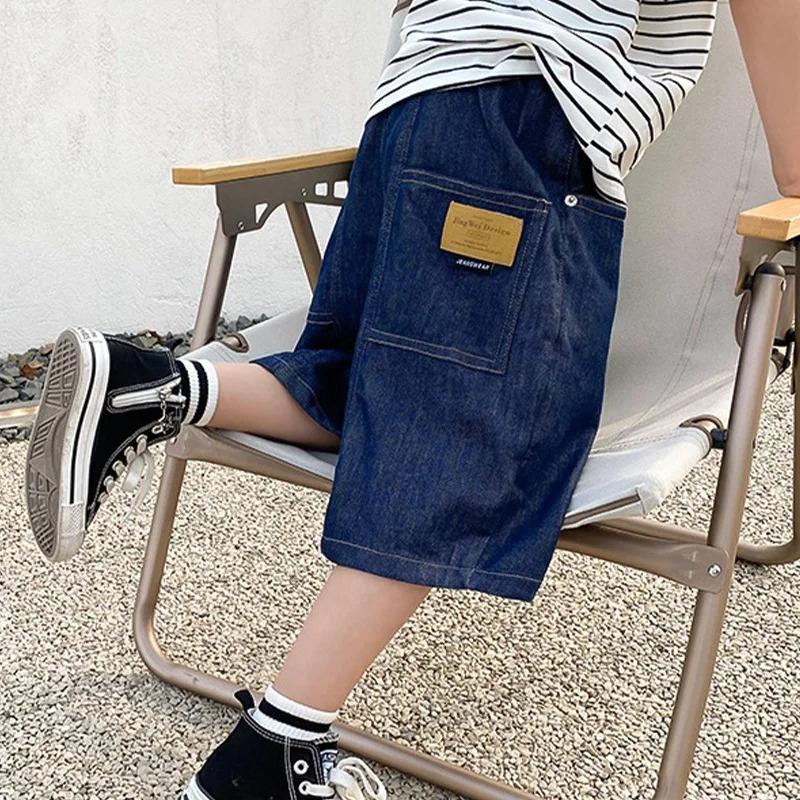 Summer Boys Casual Denim Shorts Fashion Solid Color Thin Loose Jeans Pants for 3-12 Years Kids Children Cotton Trousers
