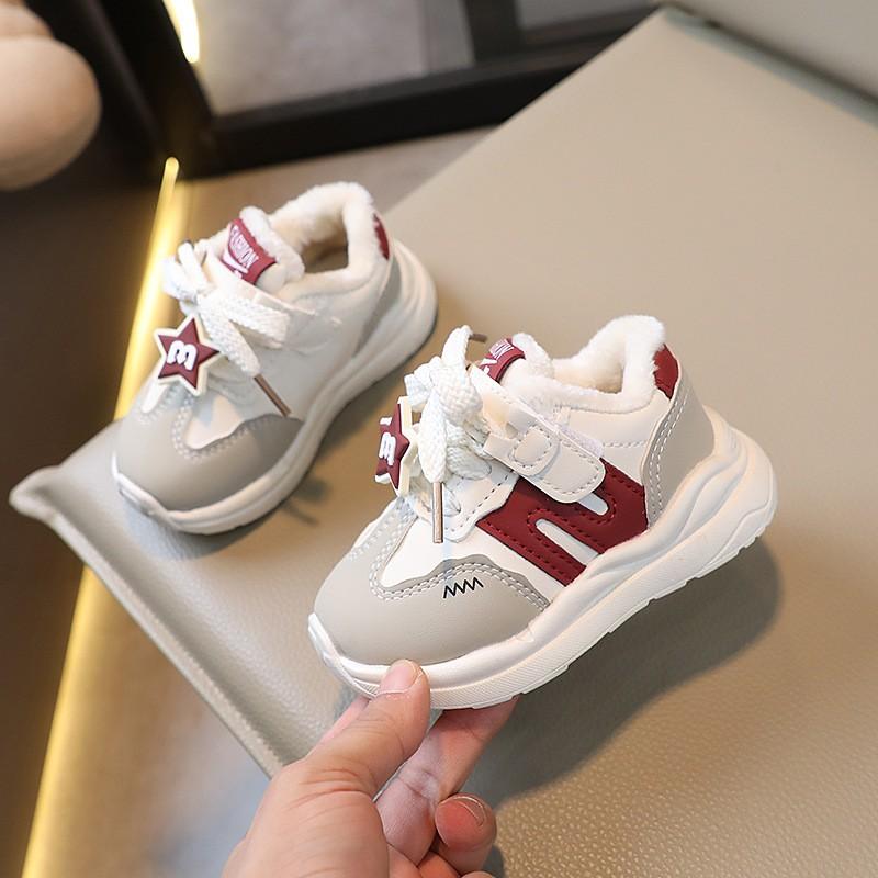Kids Warm Fleece-Lined Sneakers Toddlers Children Soft Rubber Sole Closure Unisex Sport Shoes