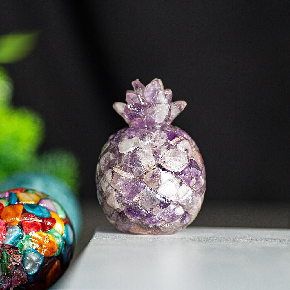 Natural Crystal Resin Pineapple Figurine With Lucky Symbol For Office Desk Decor Gift For Friends