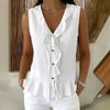2026 Summer New V-neck Ruffle Trim Tie Sleeveless Top Women's Casual T-shirt