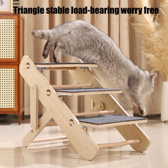 Wooden Pet Stairs Ramp Cats Convertible Slope Scratching Board Foldable Non-Slip 3 Steps Portable Pet Ladder for Senior Dogs Cats Injured Pets