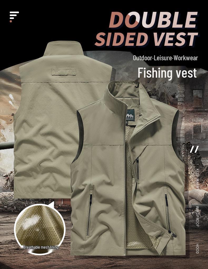 Herren-Outdoor-Weste mit Stehkragen und mehreren Taschen - Ärmellose Jacke für Frühling/Sommer zum Angeln & Fotografieren