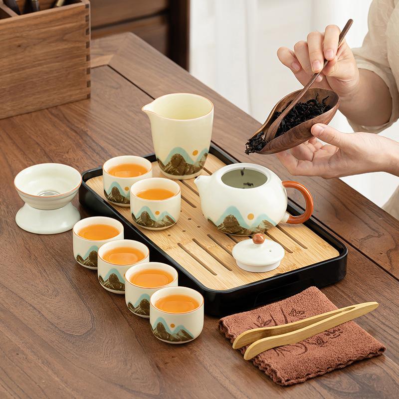 Ru kiln Qingshan retro tea making set ceramic home guest tea making teacup