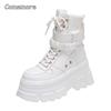 Fashion Women Autumn Winter Gothic Shoes Woman Thick Bottom Lace Up Ankle Punk Chunky Platform Motorcycle Boots Botas Mujer 34