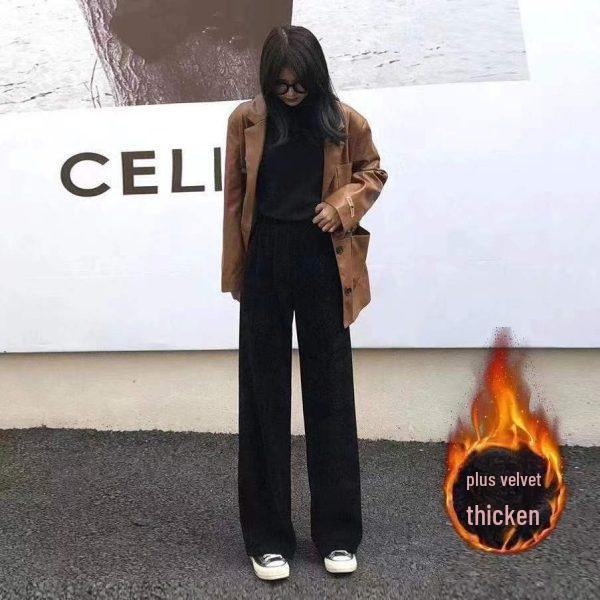 

Женские широкие брюки с высокой талией для осени/зимы 2024 года — плотный, узкий, прямой фасон S чёрный