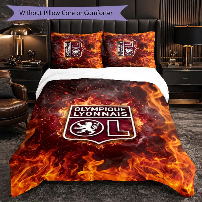 Lyon FC Themed Bedding 3Pcs Duvet Cover Set Decorative Bed Linen For Teen Room Home Decoration