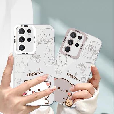 Θήκη με υγρό γυαλί για Samsung A13 S22Ultra Peach Cat Couple Plus Milk Tea Πλήρες πακέτο