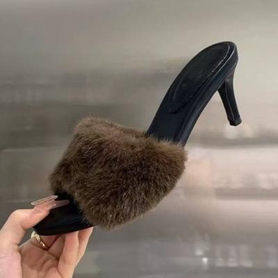 Mode Talons Hauts Femmes Pantoufles Moelleuses Mode Bout Pointu Chaussures Élégantes 2025 Nouvelles Escarpins Slingback Automne Robe Fête Zapatillas Mujer