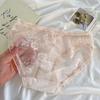 Sweet Low Waist Lace Panties Transparent Cotton Crotch Mesh Flower Briefs Bow Lingerie Underwear for Women Girl