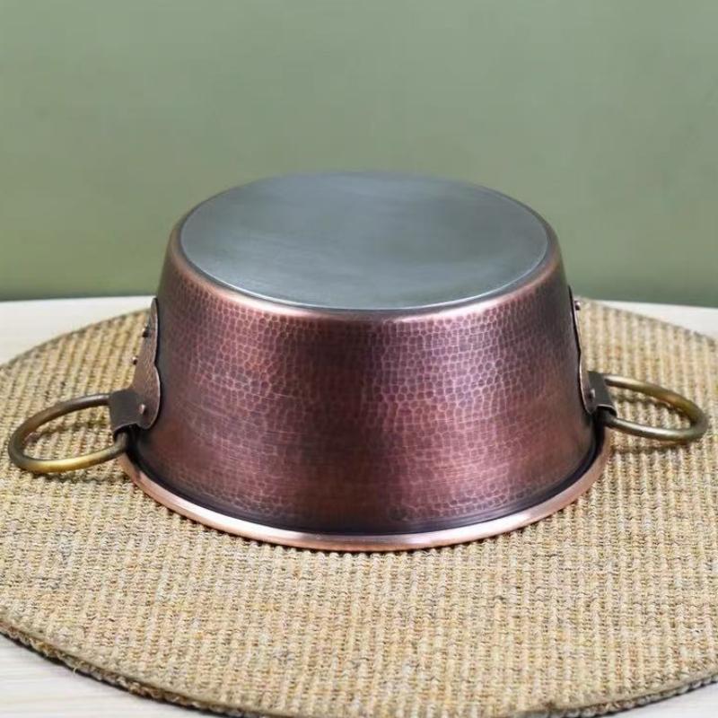 Vintage Copper Pot,Thickened Hot Pot Cooking Utensil Simmering and Pasta Stewing,Handcrafted Hammer Texture 26 Cm Handheld Pot