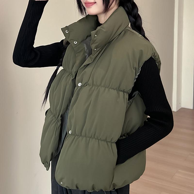 Fashion Winter Short Sleeveless Vest Woman Warm Outerwears Stand Collar Casual Thick Women's Jackets