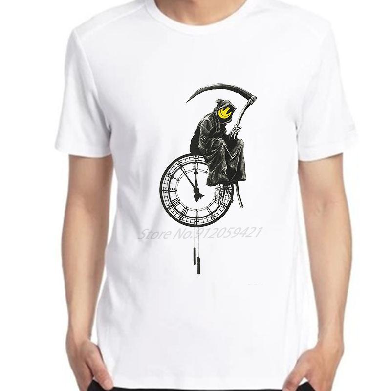 Banksy Graffiti The Grim Reap Vintage Graphic T Shirts Oversize Tshirts Cotton Short Sleeve Tshirts Summer Unisexs Print T Shirt