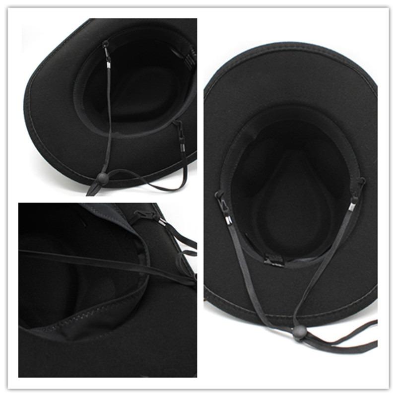 Tibetan Style Western Cowboy Hat Large Brim Wool Felt Hat 10 Colors Windproof Rope