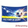 2D Flat, 2D Flat Blue and Yellow Color Scheme with White Stars and Soccer Ball Pattern Flag, Single-sided Print. Suitable for Party Flags, Decorative