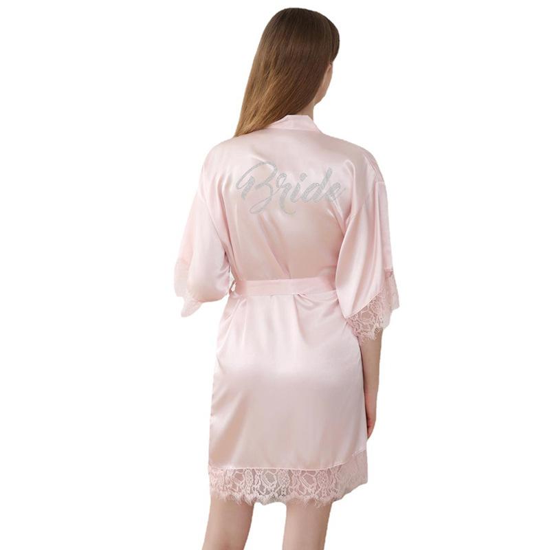 Women's high-end diamond-encrusted Bride lace cardigan wedding robe, European and American style silk bridal makeup morning robe