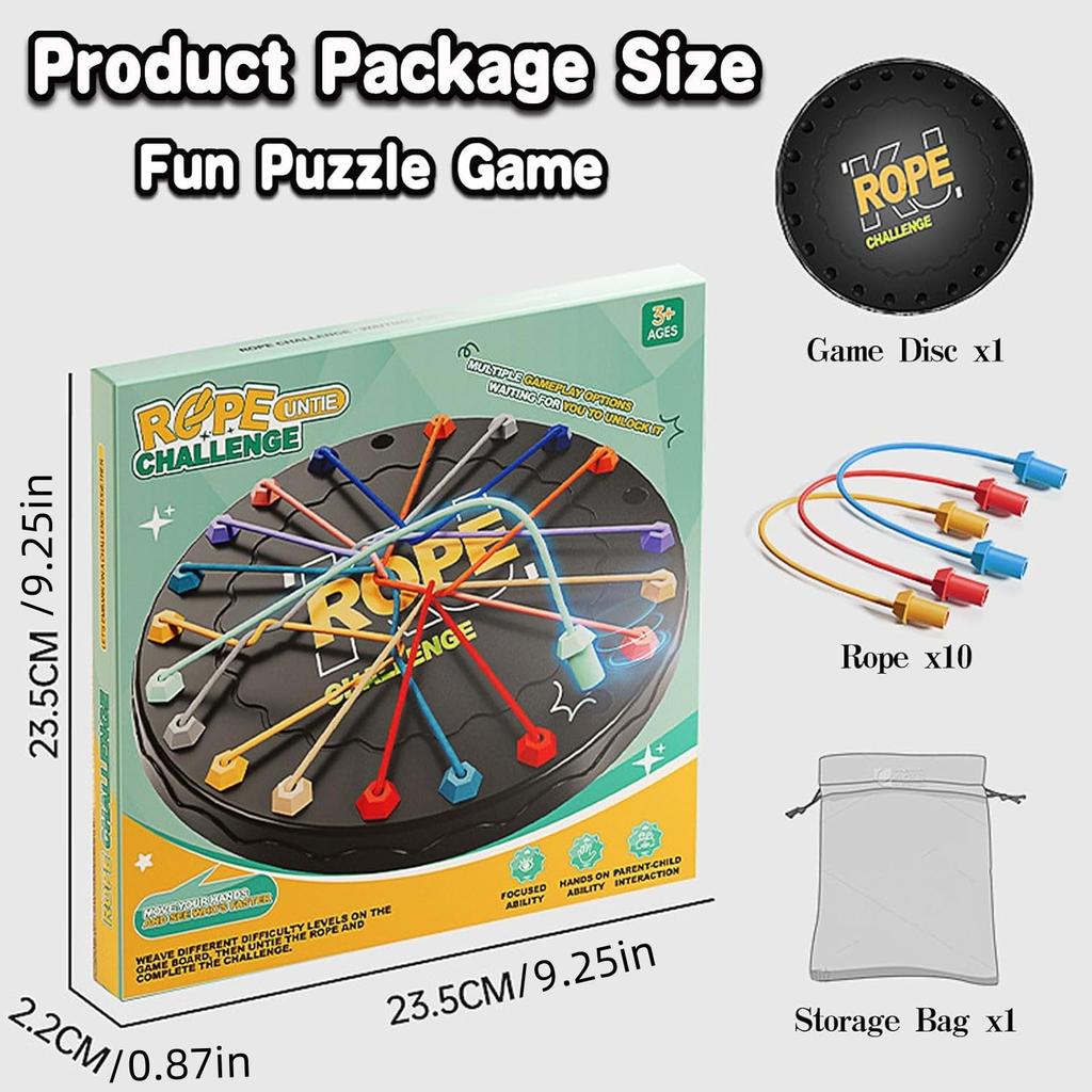 Rope Untangling Puzzle Game, Interactive Family Sensory Toy, Portable Stress ReliefBrain Teaser For Kids & Adults (Black)