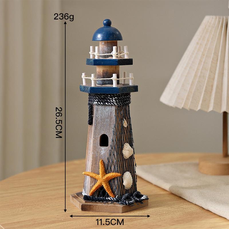 Ornamenti Faro in Legno Stile Mediterraneo Retrò Modello Torre di Guardia in Legno Artigianato da Tavolo Fai da Te Decorazioni per la Casa a Tema Oceanico