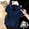 TIFICY Women's Fashion Casual Summer Spring Stripe Print Short Sleeve POLO Neck Blouses & Shirts