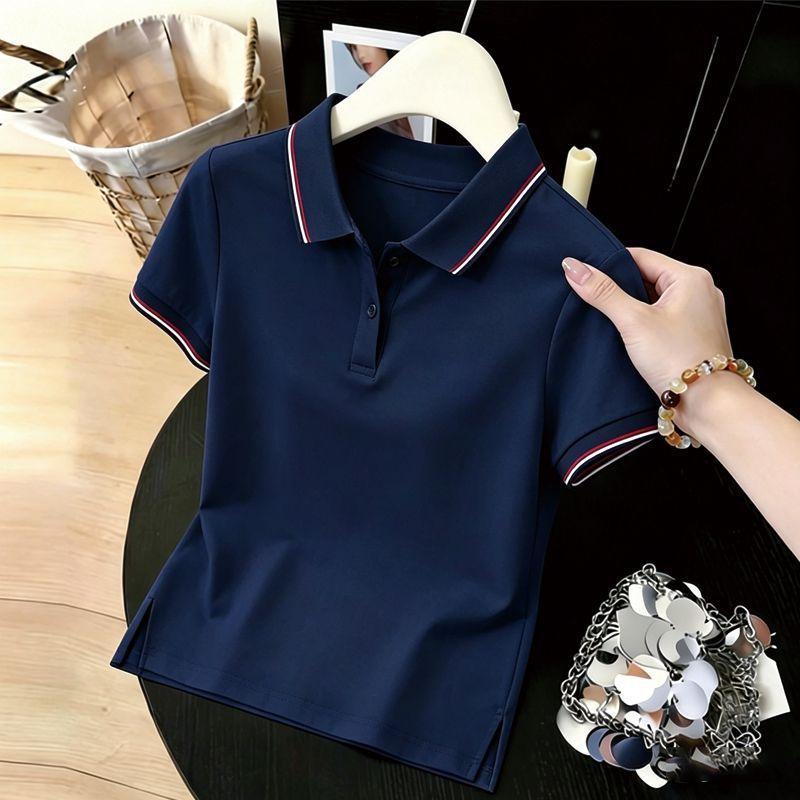 TIFICY Women's Fashion Casual Summer Spring Stripe Print Short Sleeve POLO Neck Blouses & Shirts
