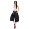 Trendy Dark Blue High Waist Loose Wide Leg Straight Cropped Capri Denim Pants For Women Versatile Slimming FigureFlattering Casual Capri Trousers
