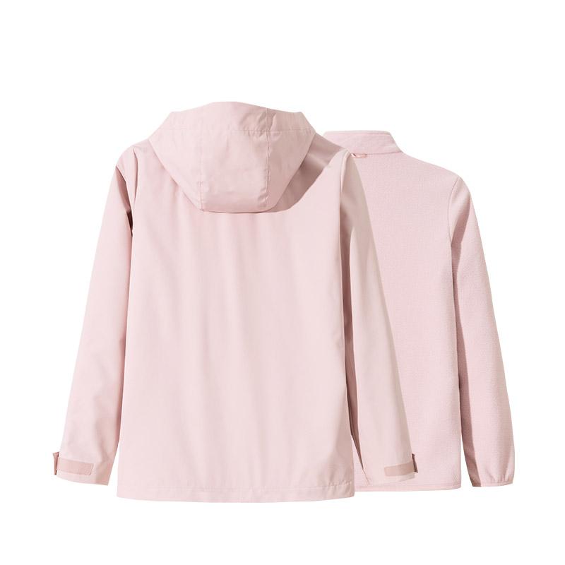 Anta Outdoor Series Solid Color Zipper Hooded Comfortable Breathable 3-In-1 Waterproof Windproof Jacket Women Jacket Soft-Pink 162446616-2