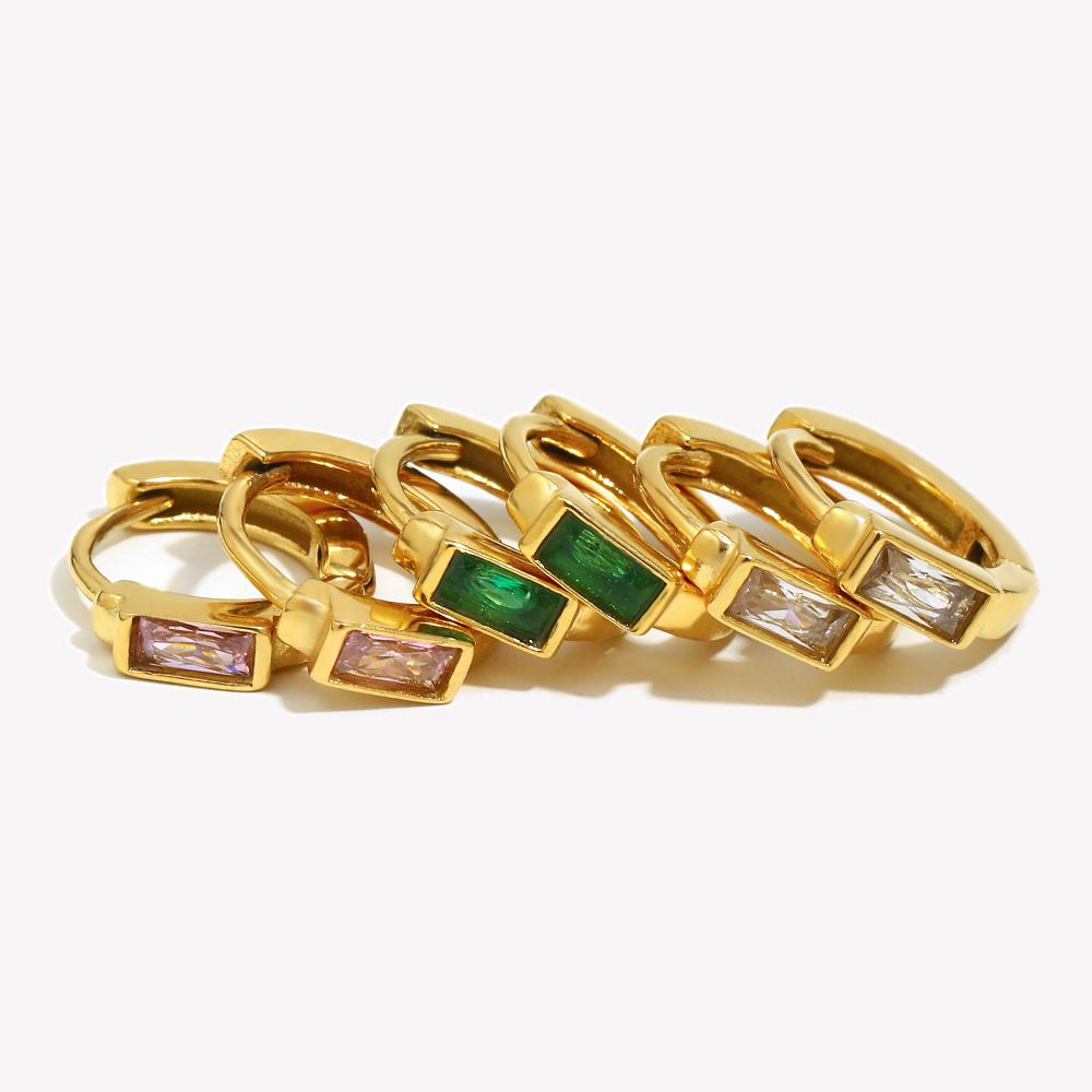 E.B.belle Dainty Cute Girl's Mini Size Hoop Earrings Square Shape 3A Zircon Stone Gold PLated Stainless Steel Huggies Earring