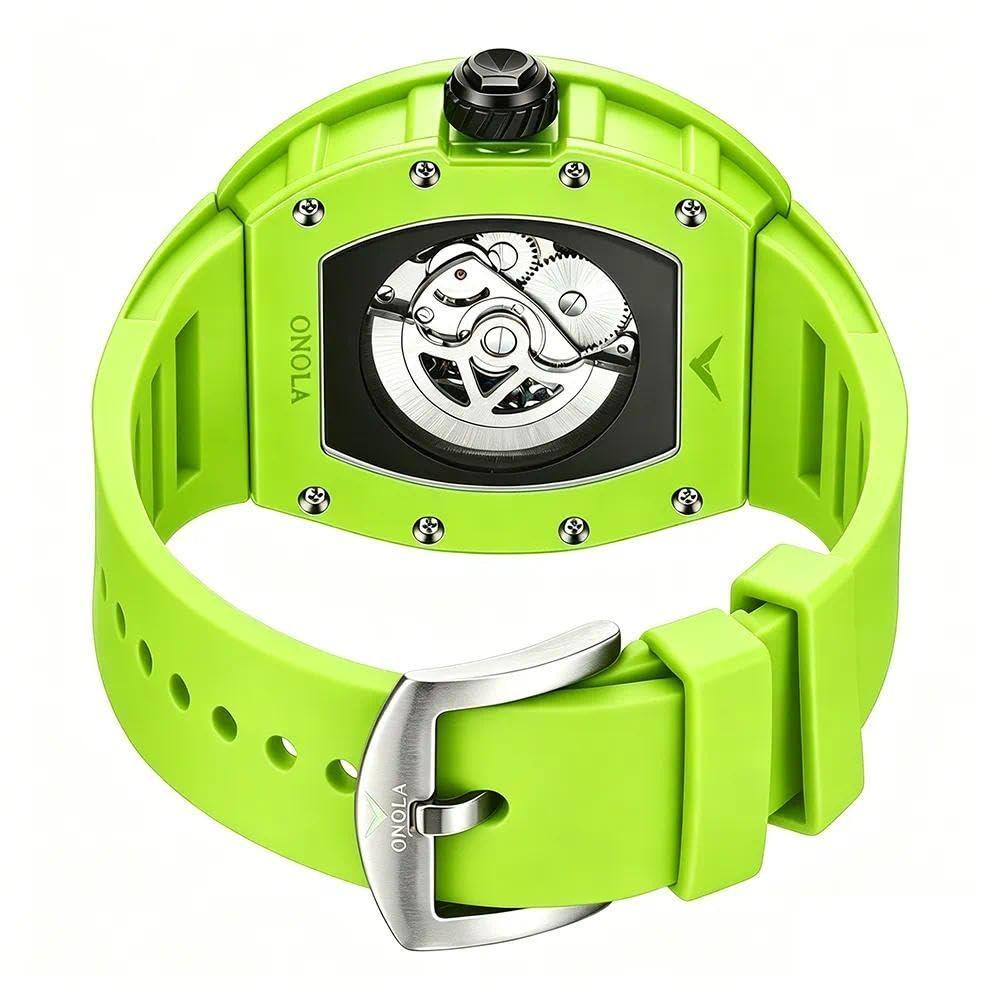 Orologi da uomo Tonneau Scheletrato Automatico Meccanico Impermeabile Luminoso Sportivo da Polso