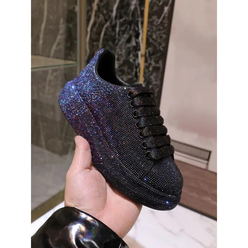 2024 Autumn Leather Women Shoes New Style Pink Platform Shoes Ins Platforms Sneakers Tide Shine Bling Rhinestone Shoes