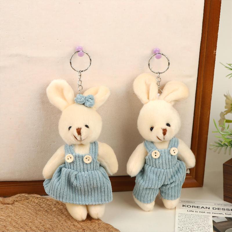 Cute Cartoon Wear Clothes Bear Rabbit Plush Toy Stuffed Doll Pendant Keychain Backpack Hanging Decoration Couple Gifts