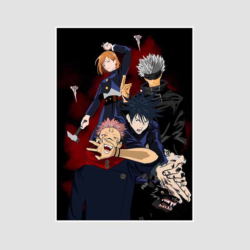 Anime Jujutsu Kaisen Posters Aesthetic White Paper Satoru Gojo Nobara Kugisaki Poster Wall Art Painting Study Home Decor Room Bar Decoration Pictures
