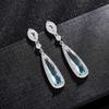 Luxury Blue Teardrop Cubic Zirconia Drop Earrings Silver Plated Long Dangle Earrings for Women Bridal Wedding Party