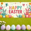 Happy Easter Backdrop Banner Easter Egg Bunnies Photography Prop Decorations Garden Party Supplies Background Spring Decor