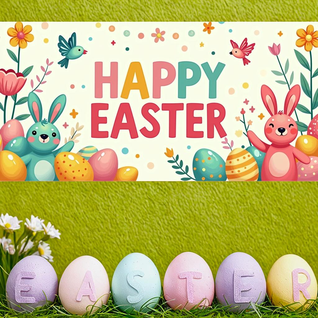 Happy Easter Backdrop Banner Easter Egg Bunnies Photography Prop Decorations Garden Party Supplies Background Spring Decor