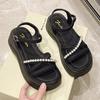 Summer New Thick-soled Sports Sandals Women's Word with Pearl Beach Soft-soled Ultra-light Cool Slippers