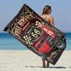 Vintage Route 66 Design Strandtuch, Retro Amerikanische Straßenkunst Schnelltrocknendes Sandfreies Mikrofaser Badetuch für Reisen und Camping