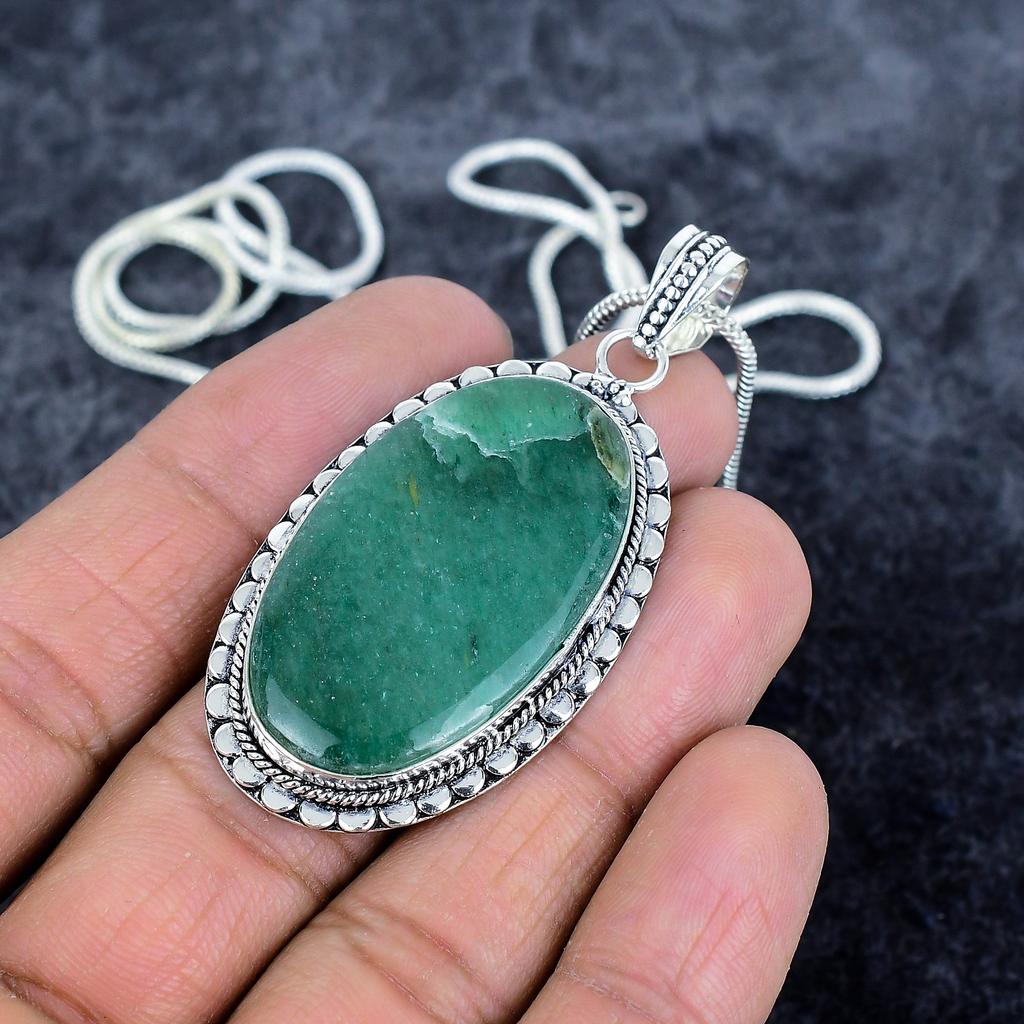 Green Aventurine Gemstone 925 Sterling Silver Jewelry Pendant 2.44" M-2912