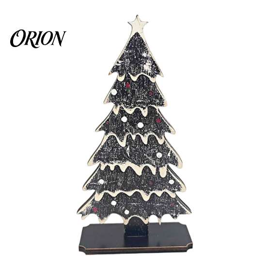 Desktop Xmas Party Centerpieces Rustic Christmas Tree Table Decoration, Vintage Wooden Standing Sign with Decor Base for Winter Home Office, Farmhouse