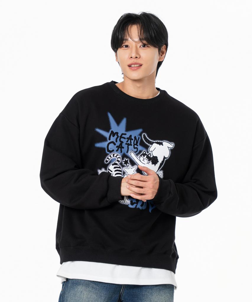 MOZMOZ Mincats Graphic Oversized Sweatshirt Black