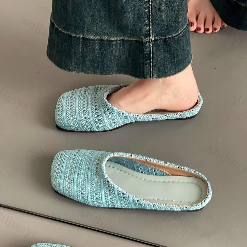 Fashion Retro Woven Design Casual Flat Half Slippers for Women 2025 Summer Hollow Breathable Comfortable Sandals Fashion Beach Draggers
