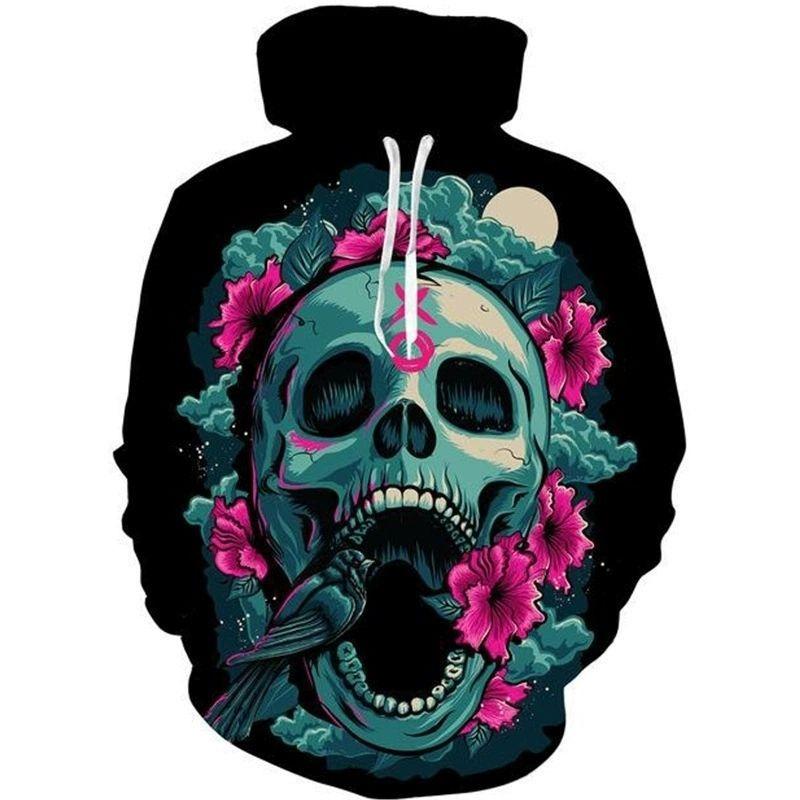 Autumn Skull Halloween Digital Printed Sweatshirt Fashion Thin Men's Pullover Hoodie