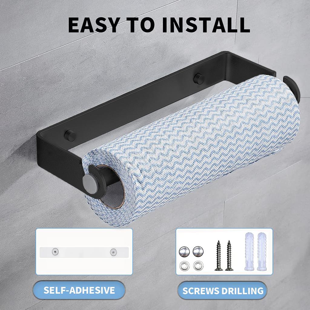 Space Aluminum Kitchen Roll Holder Wall Mounted Paper Towel Holder Kitchen Under Cabinet Roll Paper Holder for Bathroom Kitchen