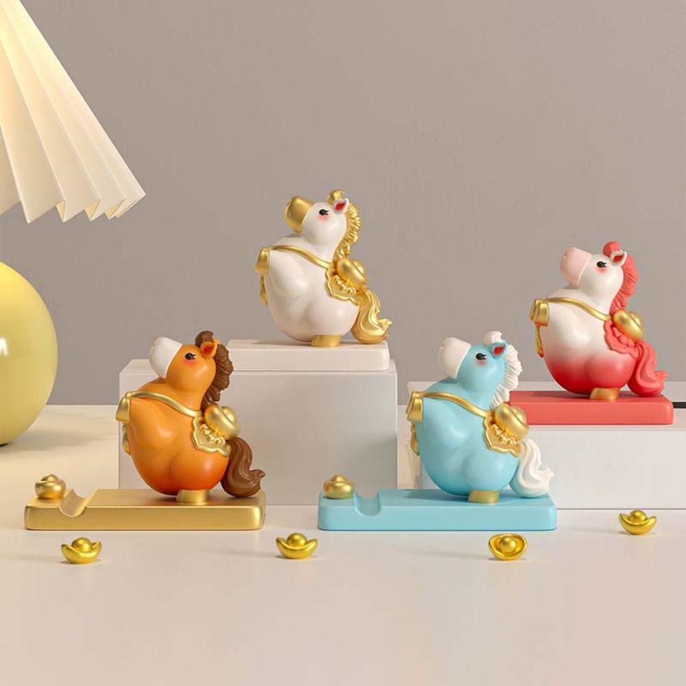 Horse Mascot Zodiac Pony Phone Holder Resin Cell Phone Bracket Desktop Ornaments