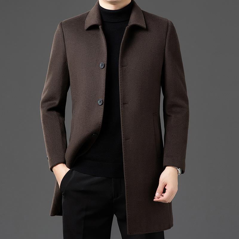 

Мужское шерстяное пальто средней длины Осень и Зима Мужской верхний слой Высококачественный отложной верх для папы среднего возраста 195