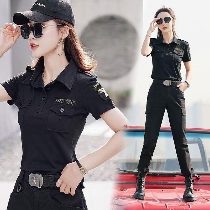 Completo Mimetico da Donna: Abbigliamento da Lavoro Estivo a Maniche Corte Rassodante e Pantaloni Lunghi Outfit da Ballo da Marinaio