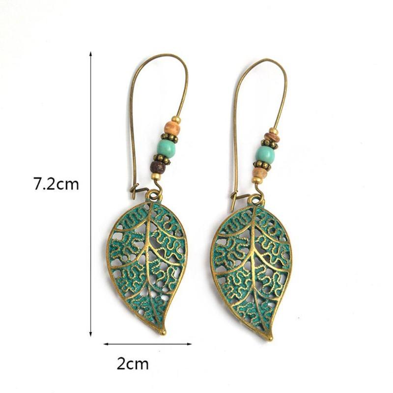 Fashion Women Hollow Leaves Dangle Hook Beads Earring Bohemia Charm Jewelry