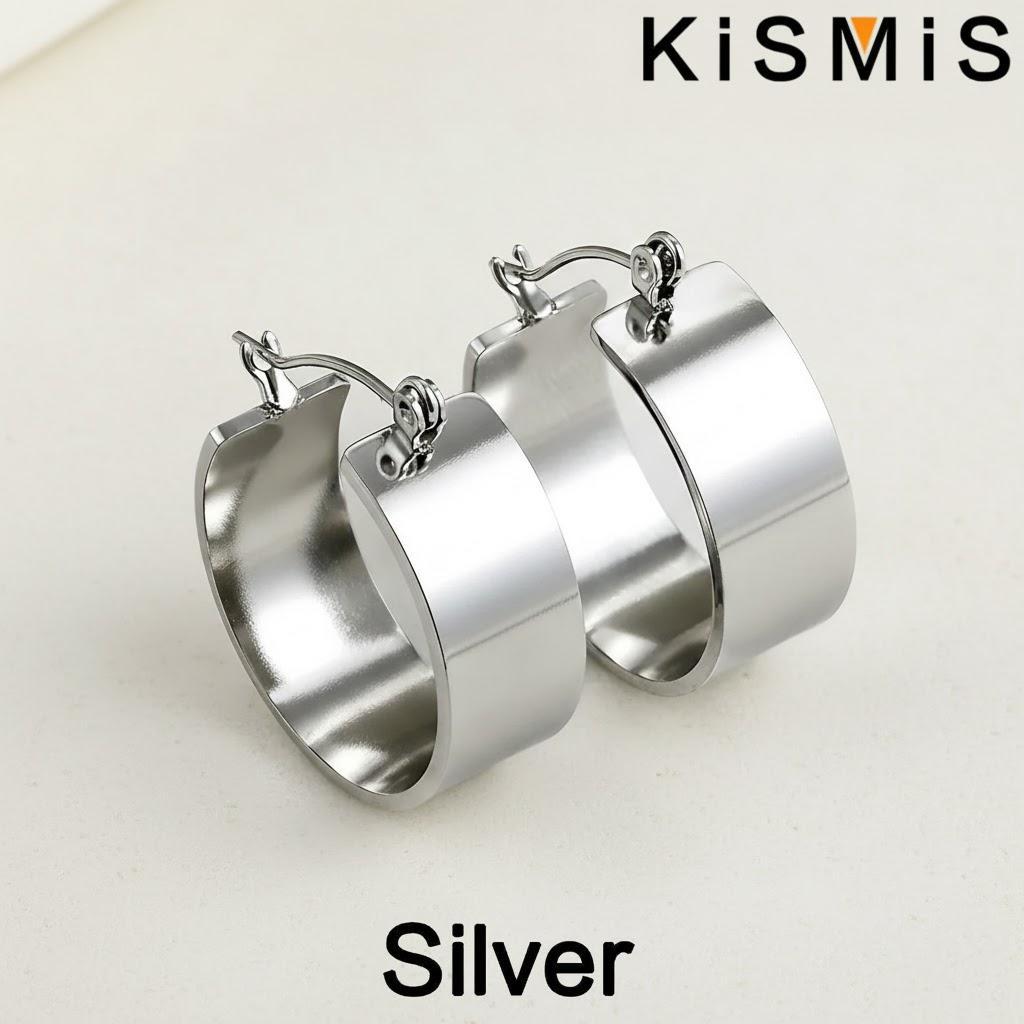 

Stainless Steel Hoop Earrings for Women Classic Smooth Circle Shape Gold Buckle Jewelry Accessories срібний